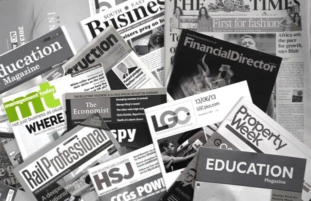 Images of magazines and newspapers to illustrate media relations